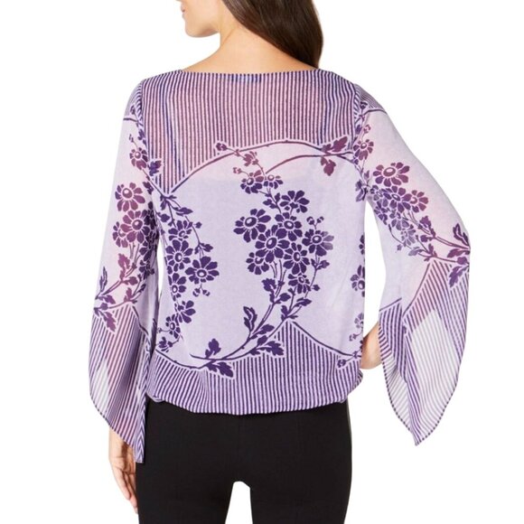 Alfani Floral Print Cami Shell Top Sz Medium Bubble Hem Angel Sleeve Jewel Neck - Picture 2 of 12